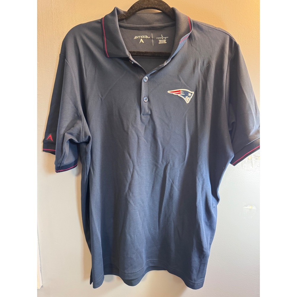 Antigua New England Patriots Mens Navy Blue Pique Polo Shirt Large NFL Football